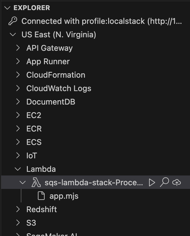 AWS Explorer view in the AWS Toolkit for VS Code